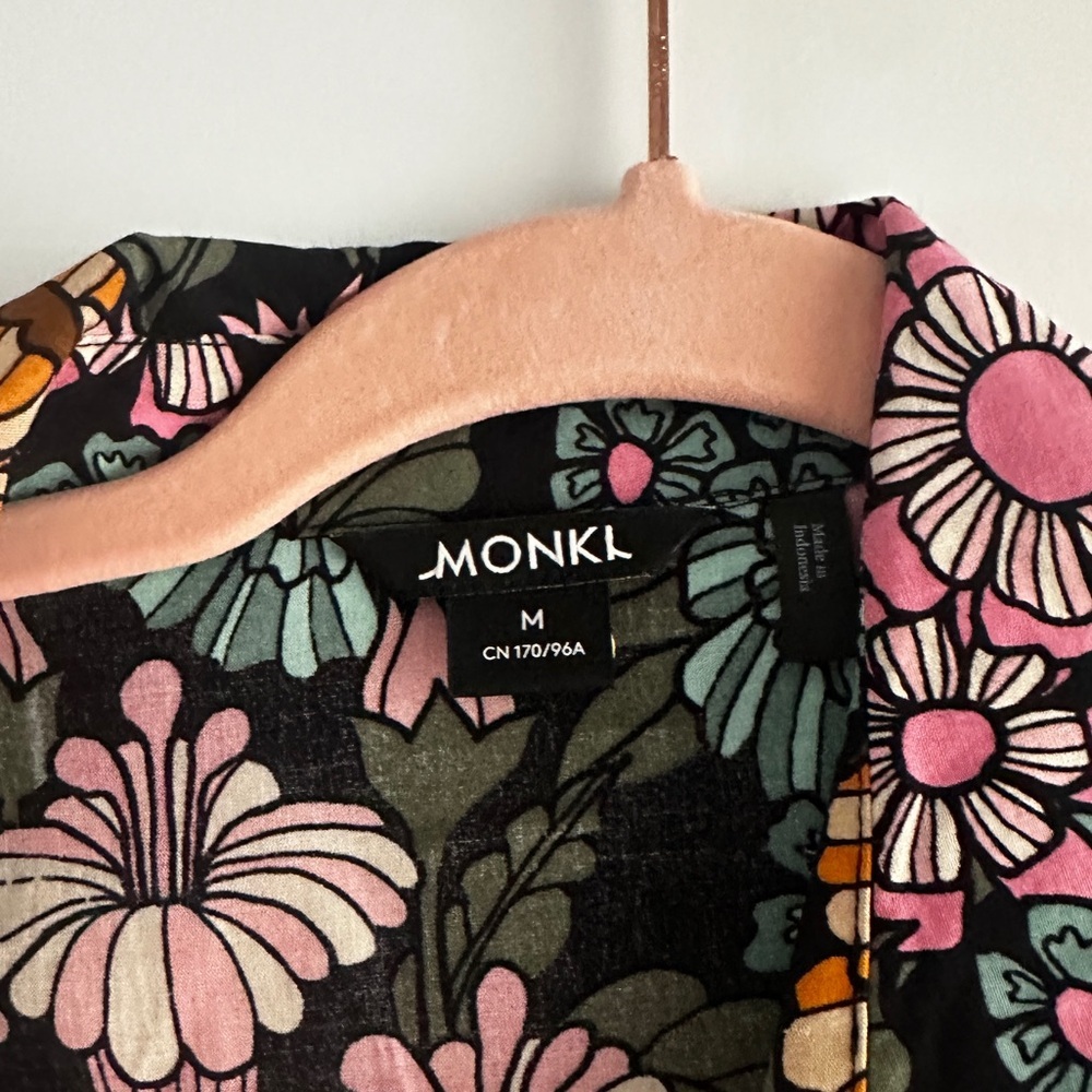Monki Floral Tie-Waist Long Sleeve Dress Size M - Picture 7 of 10